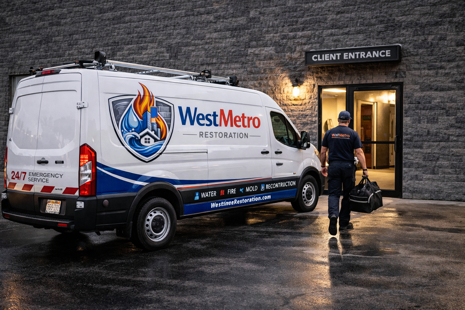 WestMetro Restoration work van - 24/7 emergency water damage repair and water mitigation services in Montrose MN